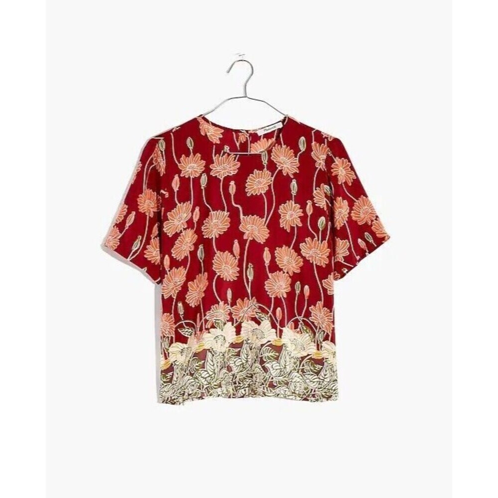Madewell 100% Silk Button-Back Pocket Top in Tall Sunflowers XXS Hippie Boho